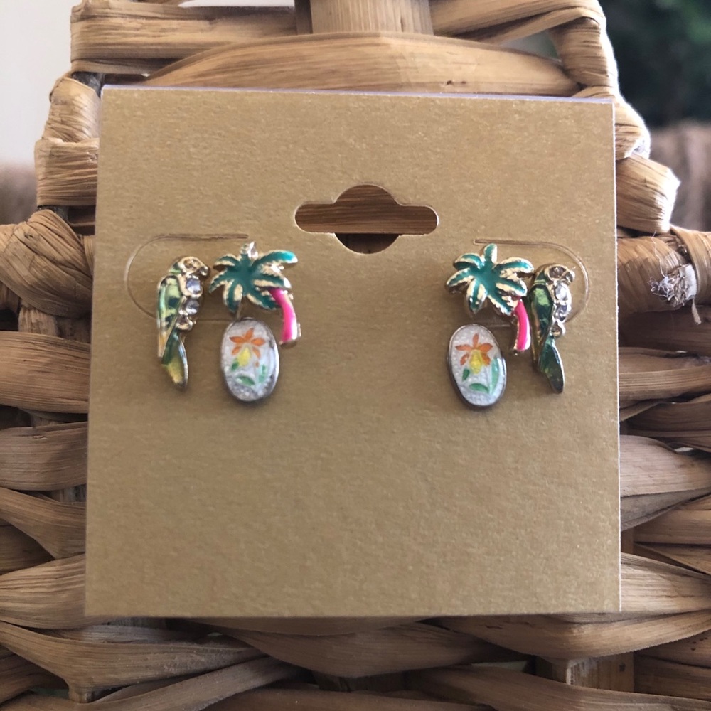 Vintage set of three tropical theme pierced earrings